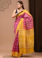 Chanderi Silk Pink Yellow Festival Wear Printed Saree